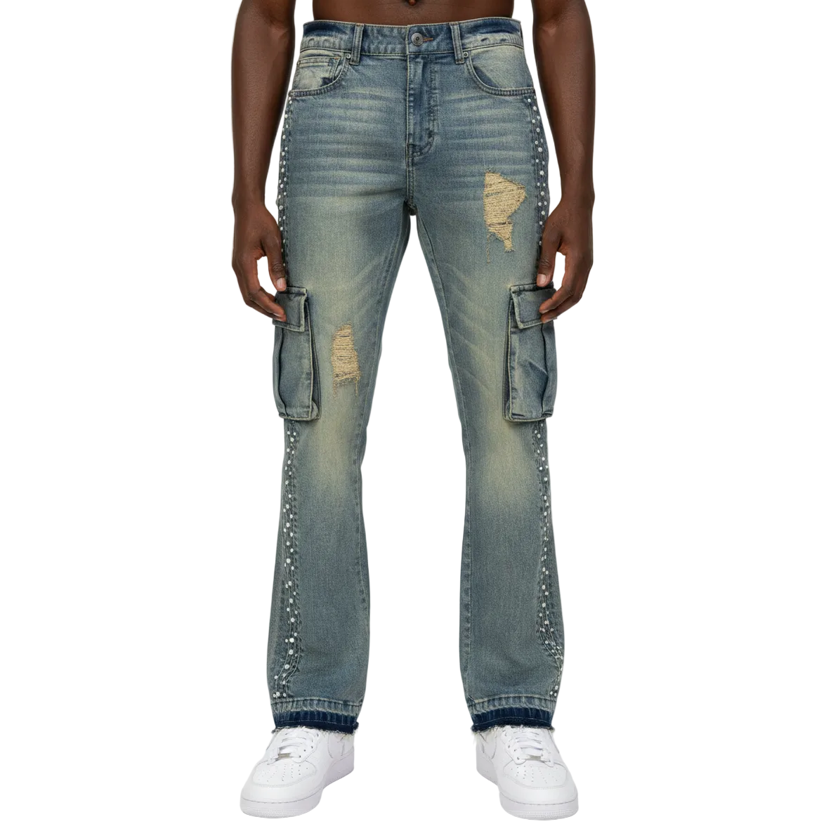 BIG AND TALL MEN'S CARGO PEARLS FLARE FIT by Black Light