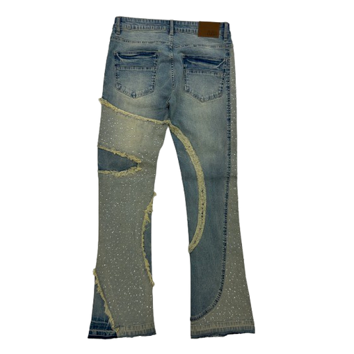 PATCHWORK RHINESTONE FLARE FIT JEANS by Citywide Fashions