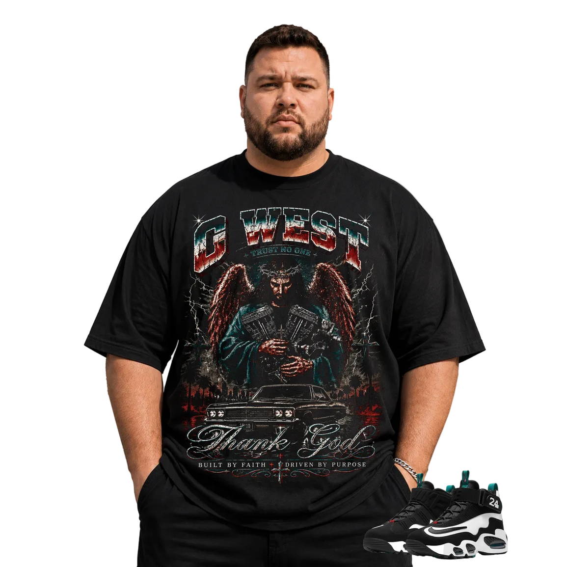 G WEST RHINESTONE THANK GOD TEE by G-WEST