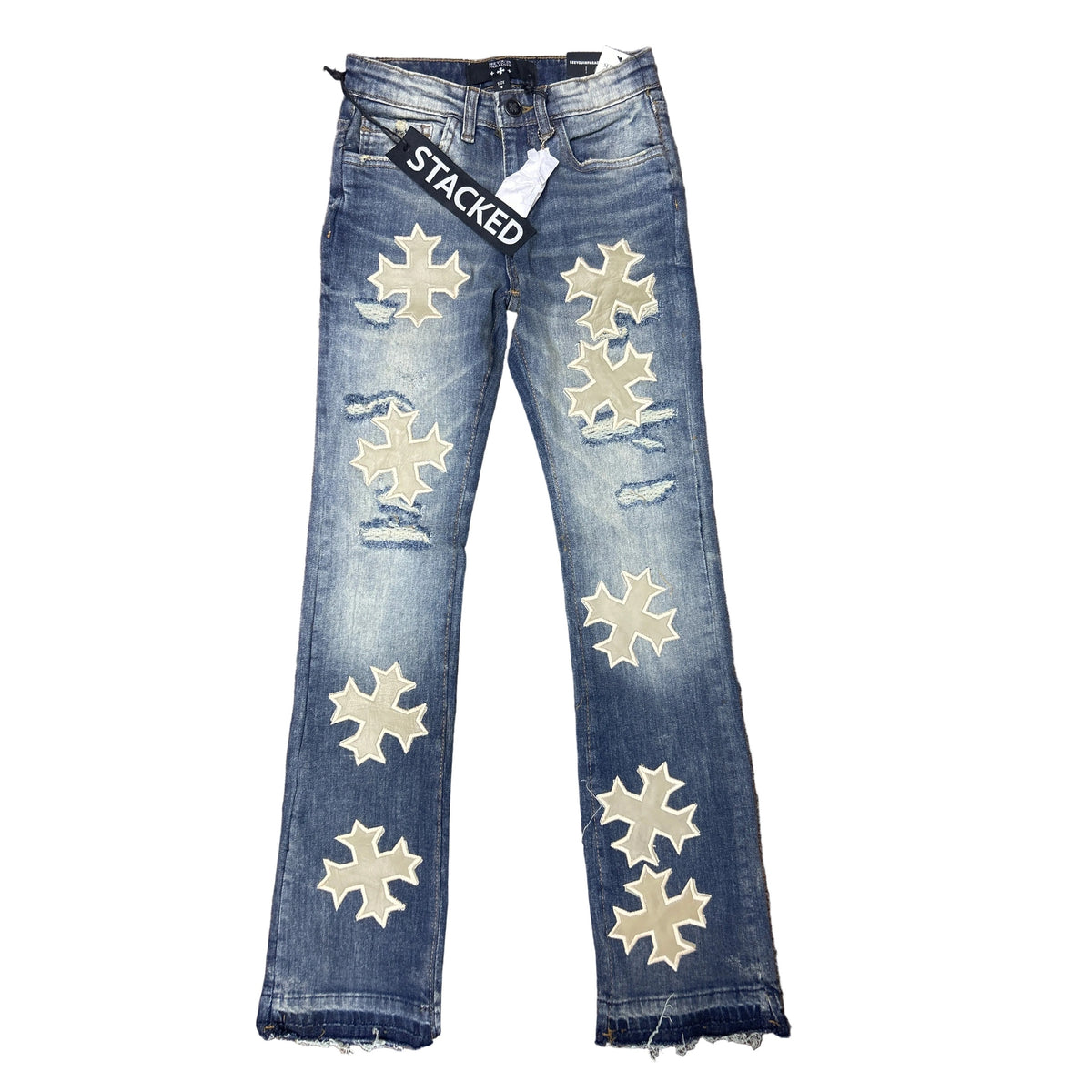 SEE YOU IN PARADISE KIDS CROSSED SCYTHE PATCHED JEANS by VALABASAS