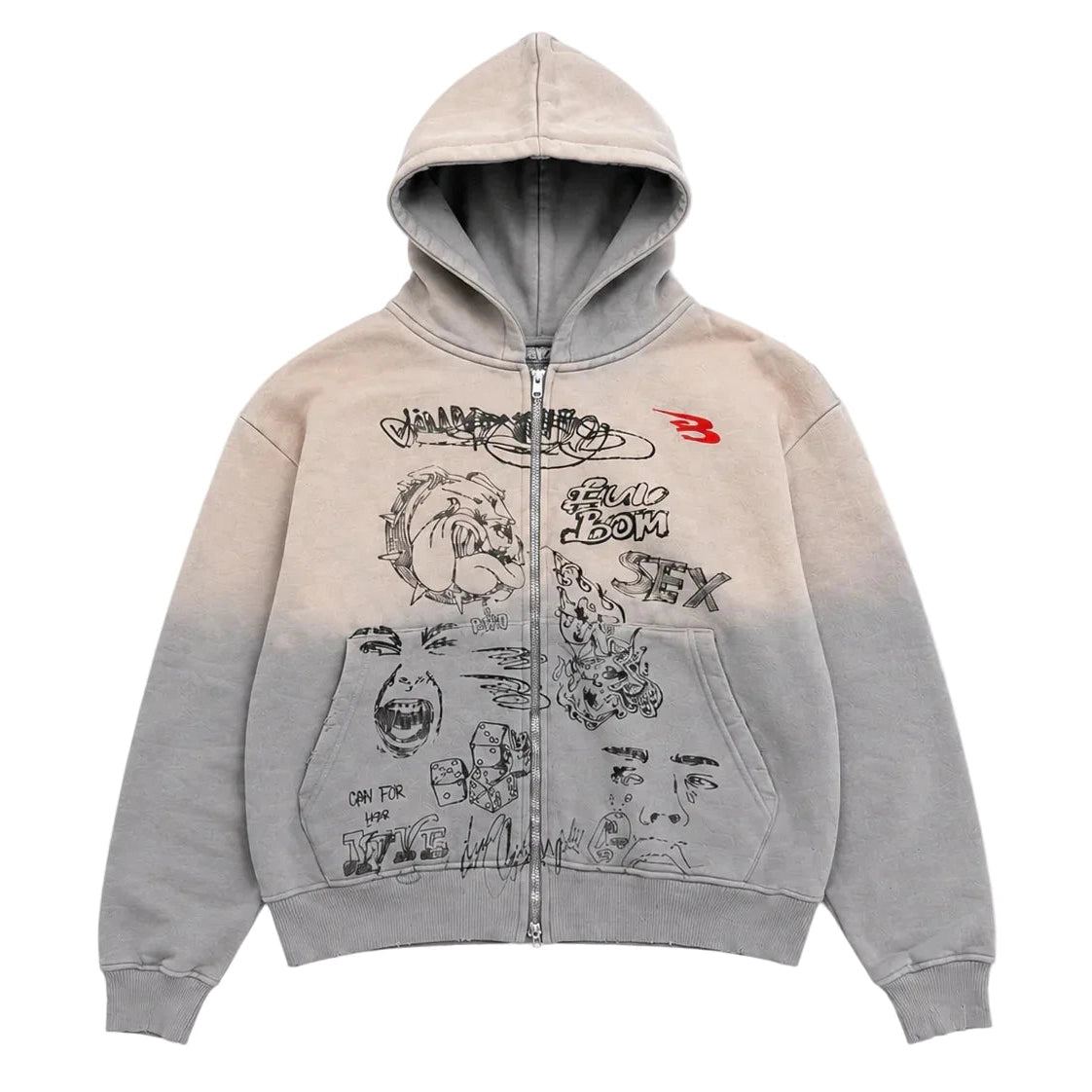 LUV ABOMINABLE GRAFFITI ZIP HOODIE by LUV ABOMINABLE