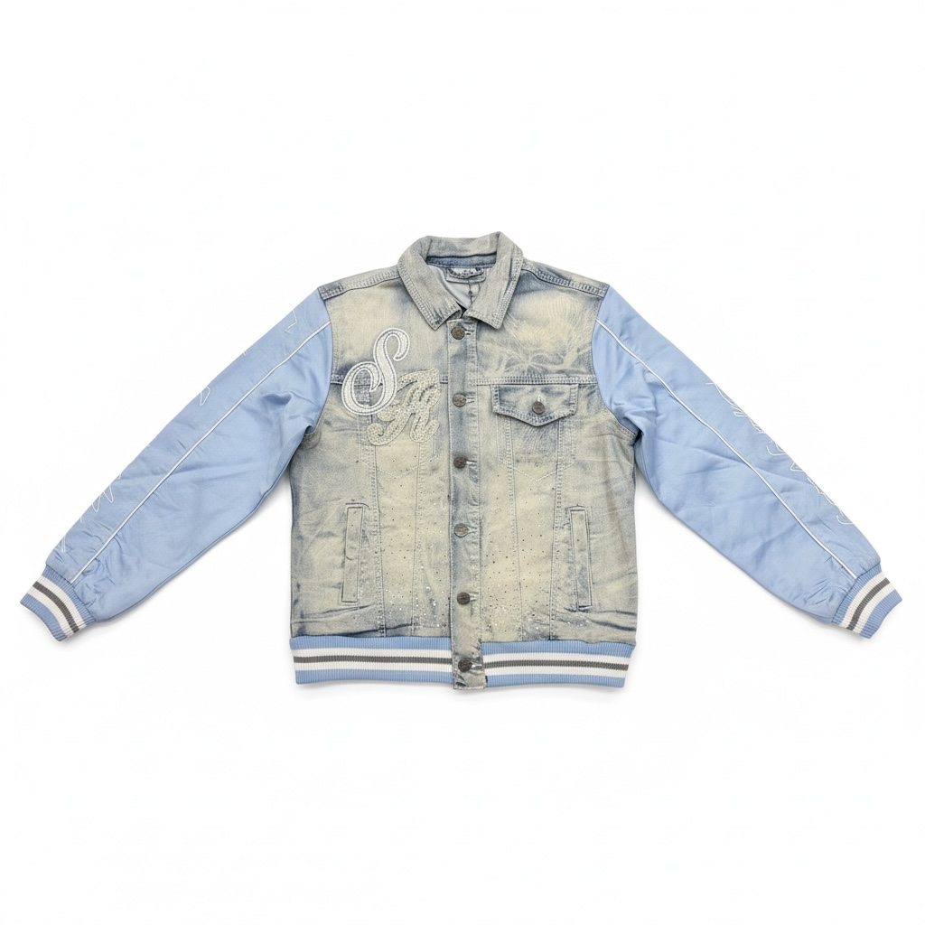 Smoke Rise Men's Varsity Denim Jacket by SMOKE RISE