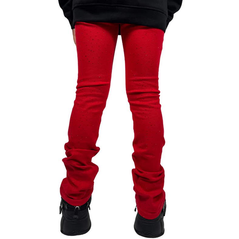 FWRD KIDS RED STACKED RHINESTONE DENIM by FWRD