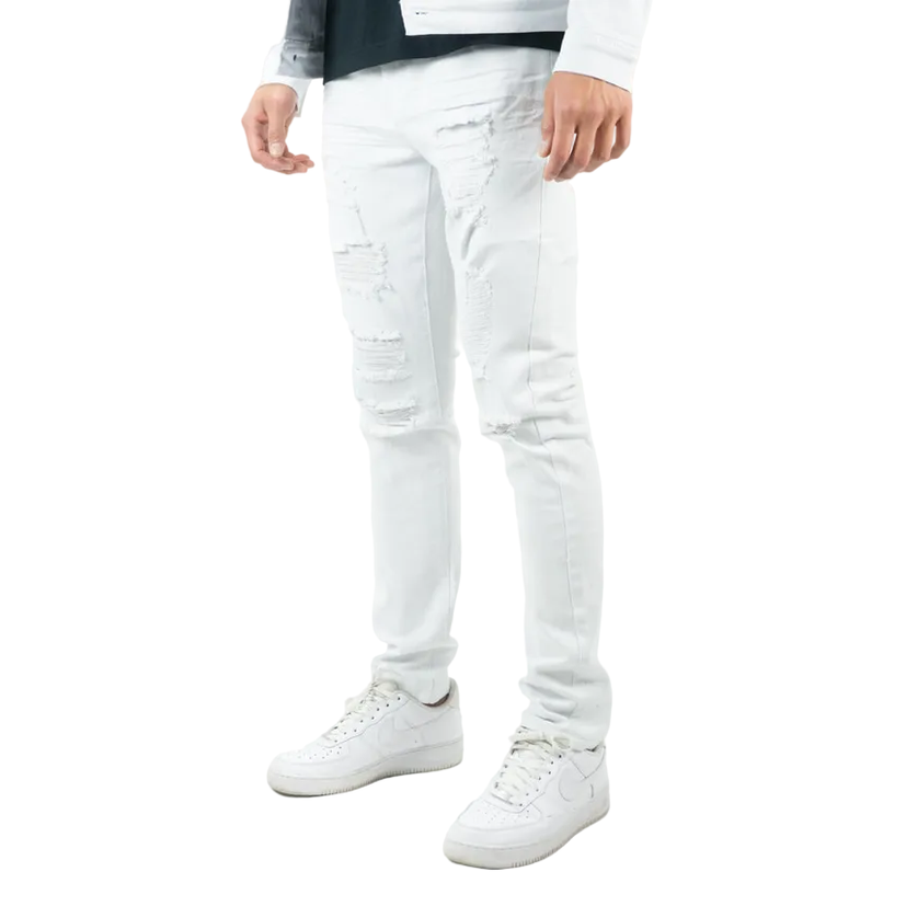 REBEL MINDS RIPPED TWILL JEANS by Rebel Minds