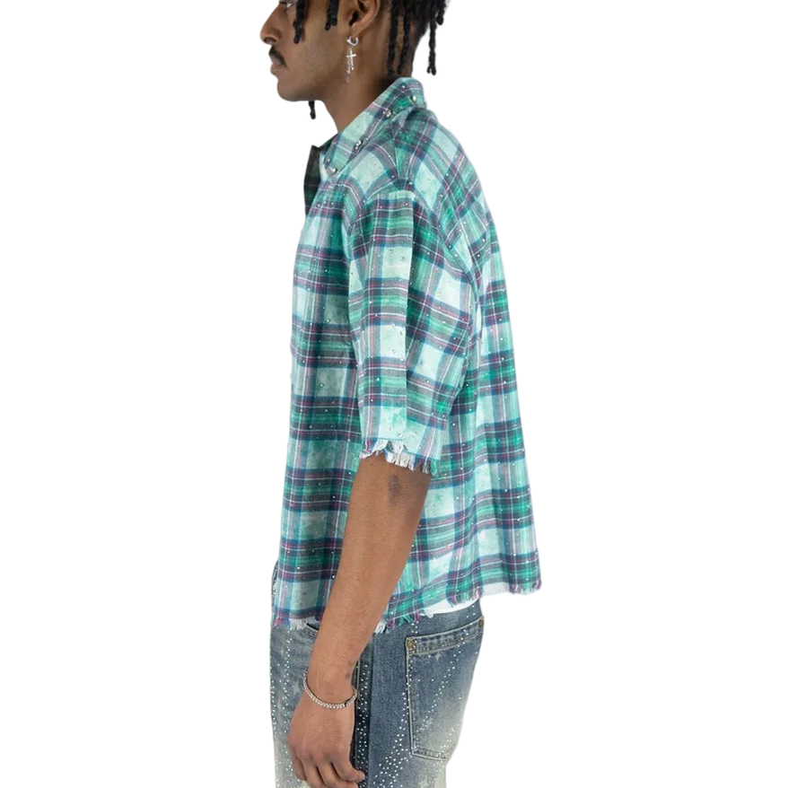 R3BEL PLAID RHINESTONE SHIRT by REBEL DNMT