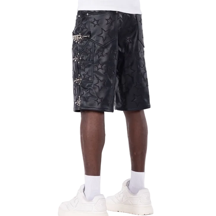 GUAPI Obsidian Black Stars Leather Shorts by GUAPI