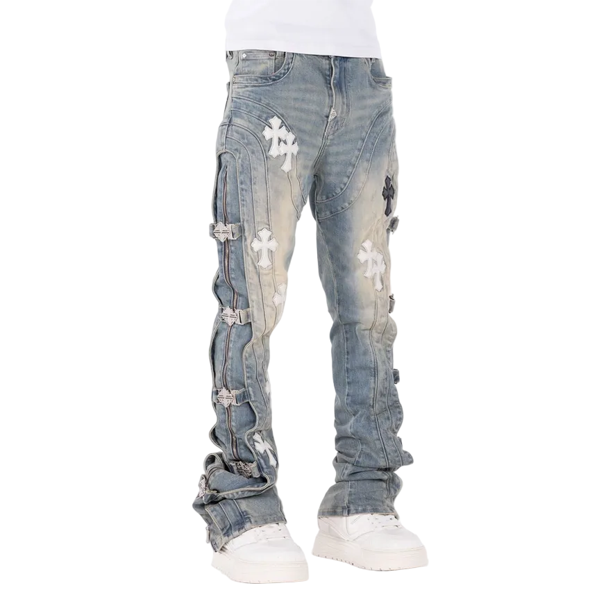 GUAPI Vintage Blue Cross Buckle Denim by GUAPI