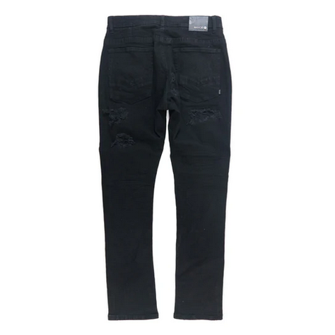 MAKOBI RIPED & REPAIR BLACK JEANS by MAKOBI