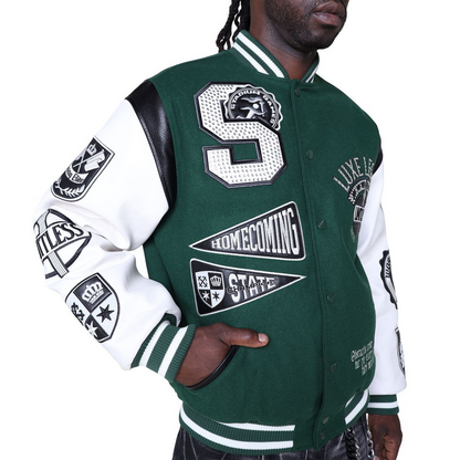 SMOKE RISE LEGACY WOOL VARSITY JACKET-GREEN by SMOKE RISE