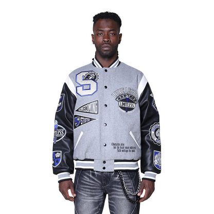 SMOKE RISE LEGACY WOOL VARSITY JACKET-GREY by SMOKE RISE