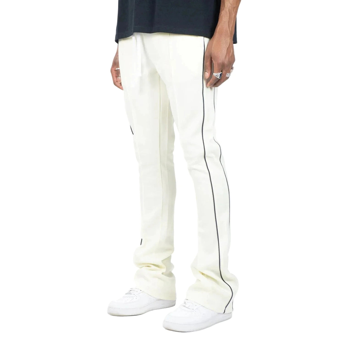 REBEL MINDS BT PIPING STACKED TRACK PANTS by Rebel Minds