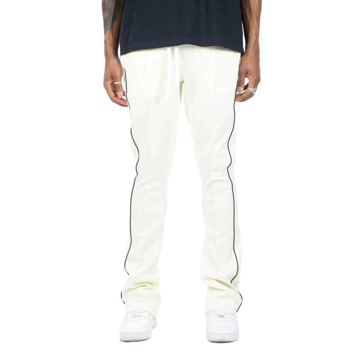 REBEL MINDS BT PIPING STACKED TRACK PANTS by Rebel Minds