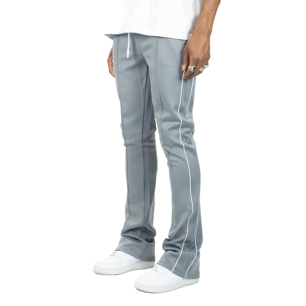 REBEL MINDS BT PIPING STACKED TRACK PANTS by Rebel Minds