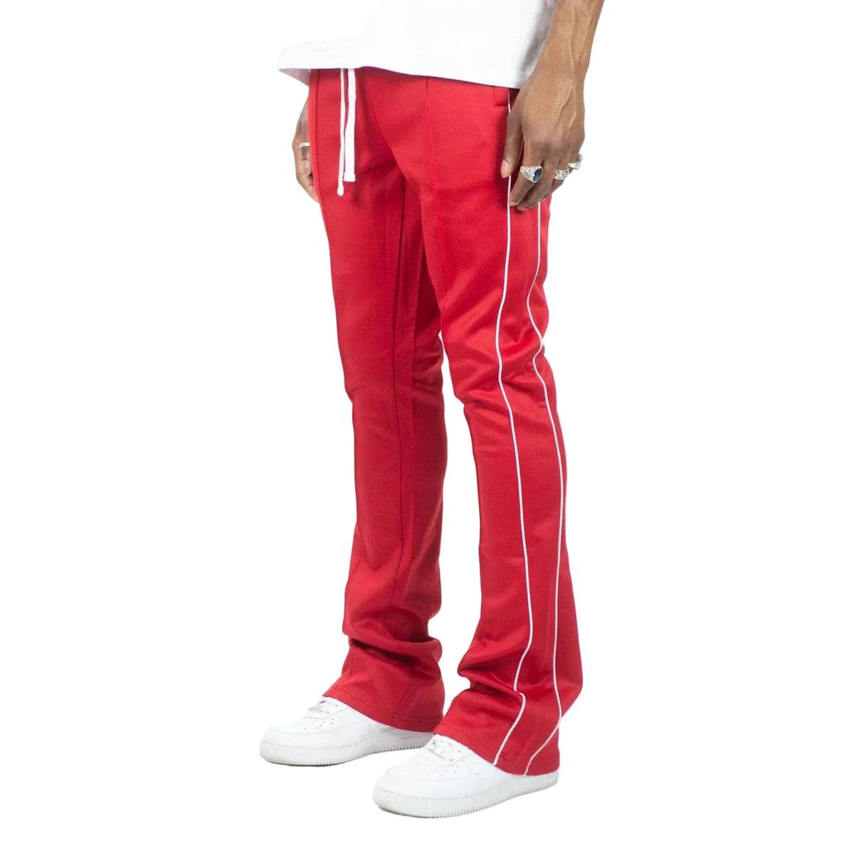 REBEL MINDS BT PIPING STACKED TRACK PANTS by Rebel Minds