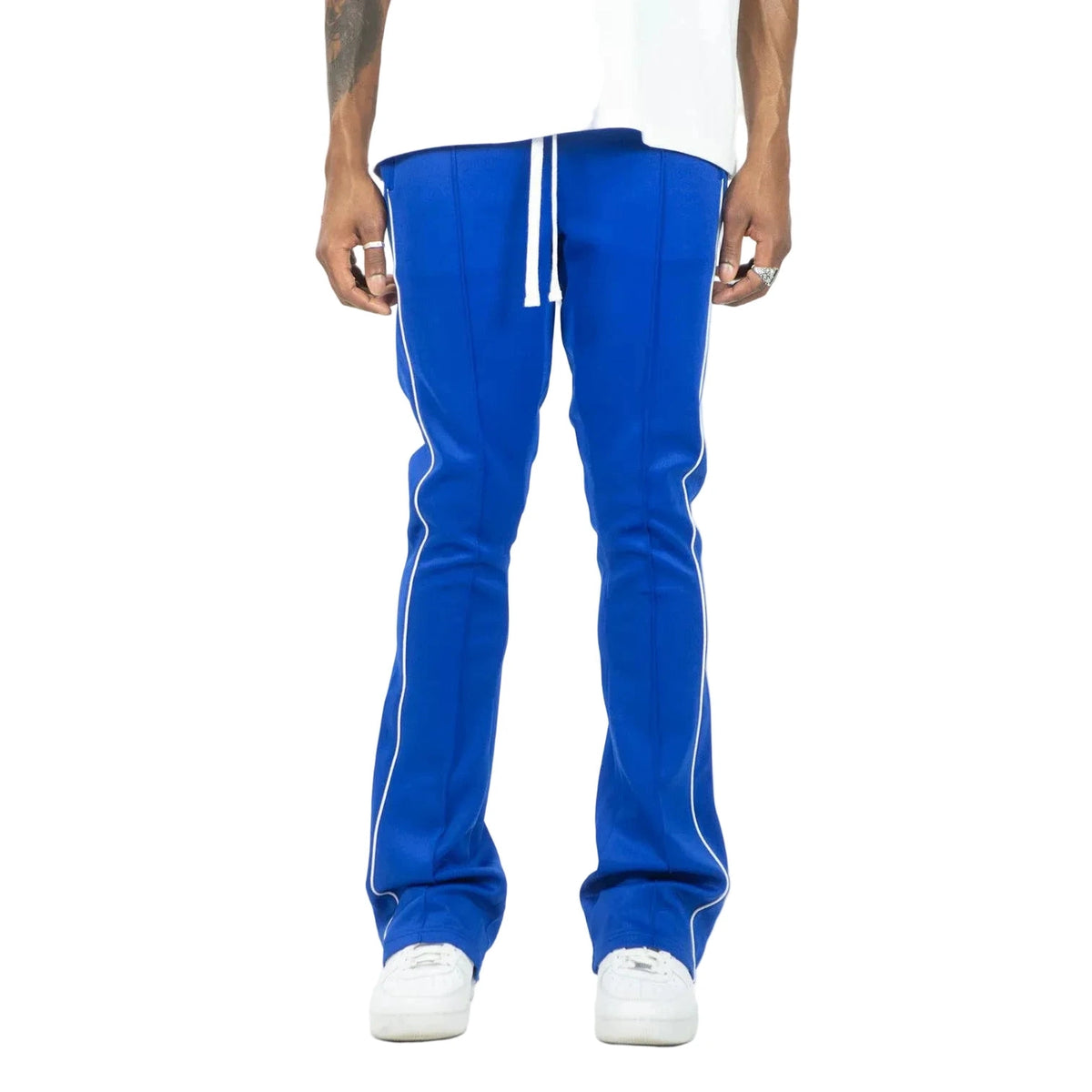 REBEL MINDS BT PIPING STACKED TRACK PANTS by Rebel Minds