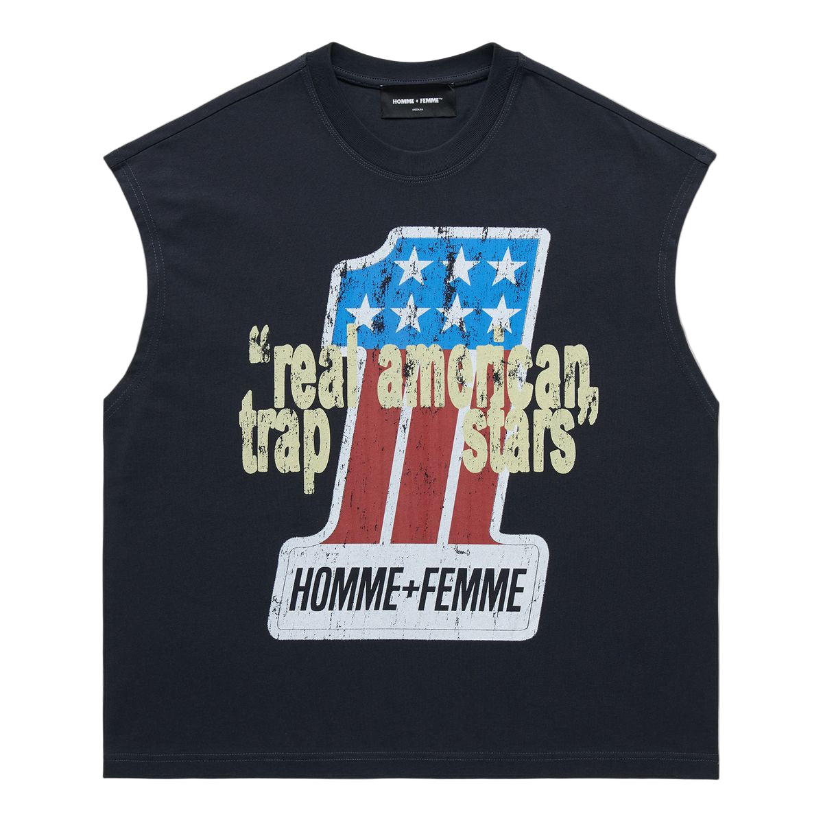 HOMME FEMME MUSCLE CUT OFF SHIRT-BLACK