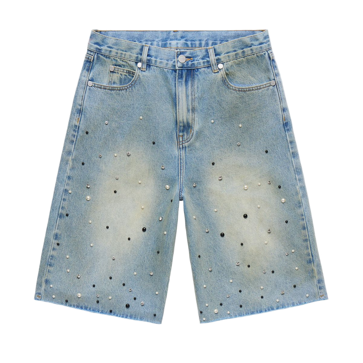 HOMME FEMME GEMSTONE DENIM SHORTS-BLUE