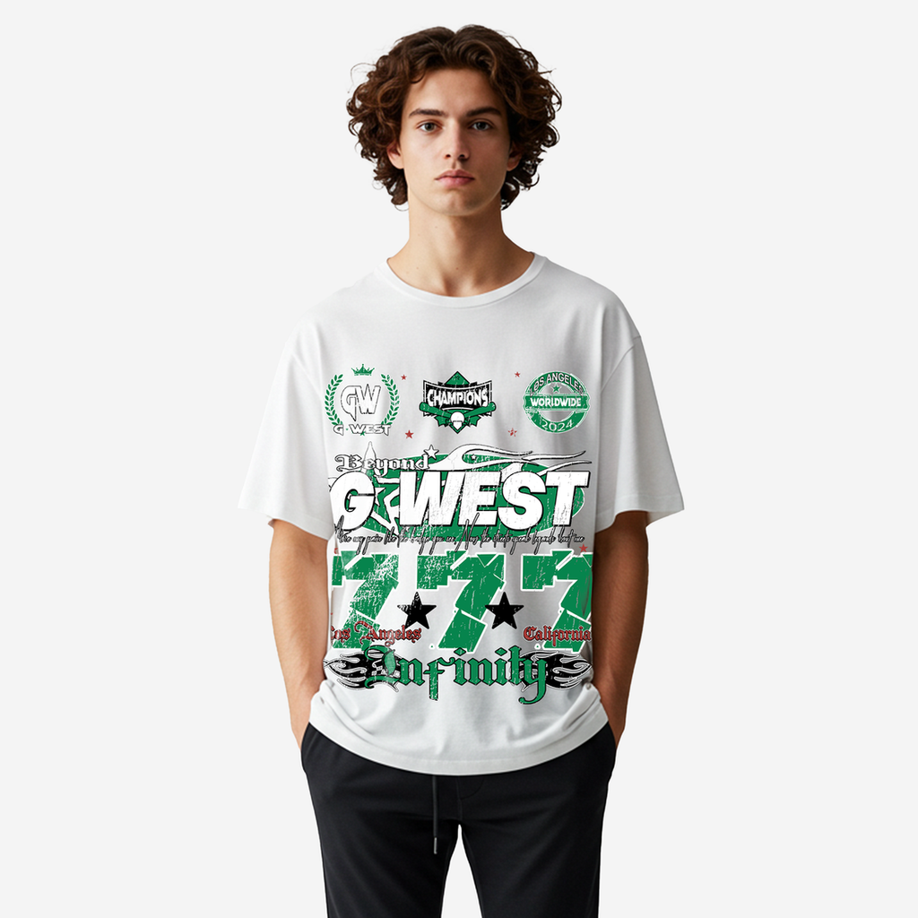 G WEST 777 TEE-WHITE/GREEN/WHITE