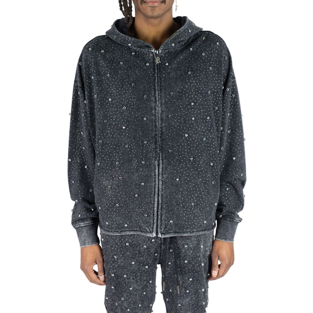 REBEL F.TERRY FULL-ZIP HOODIE TRANSPARENT STONES