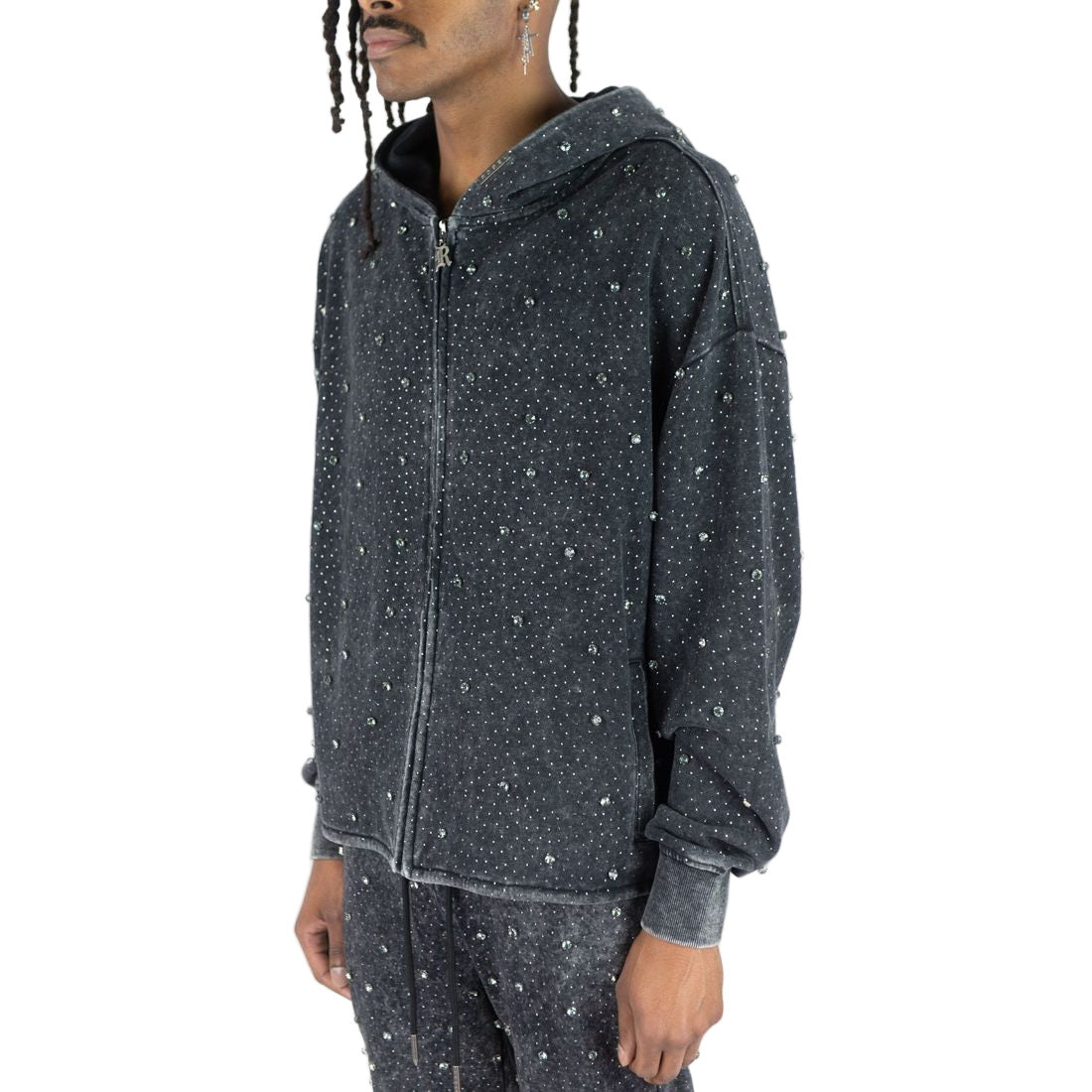 REBEL F.TERRY FULL-ZIP HOODIE TRANSPARENT STONES