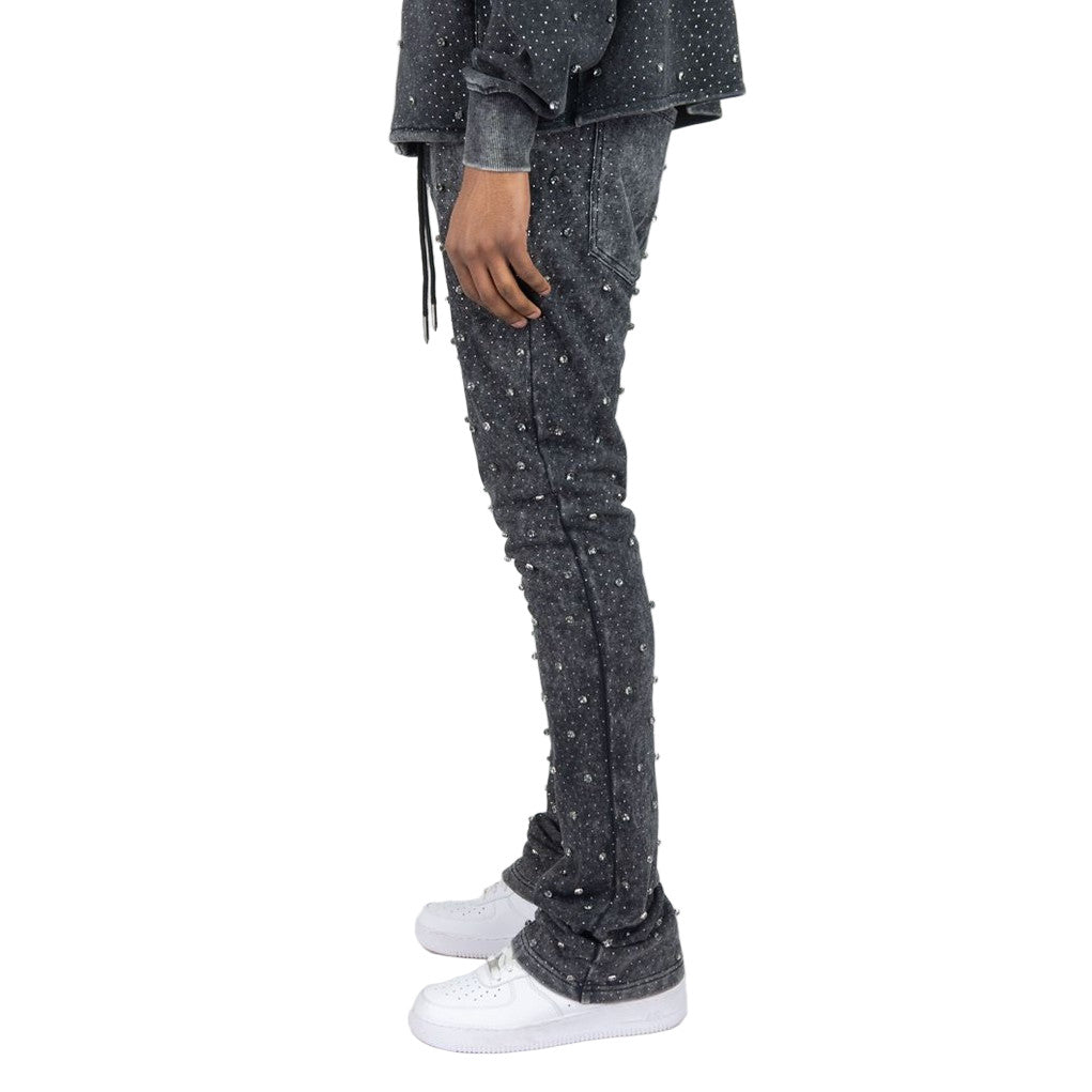 REBEL F.TERRY STACKED PANTS STONES