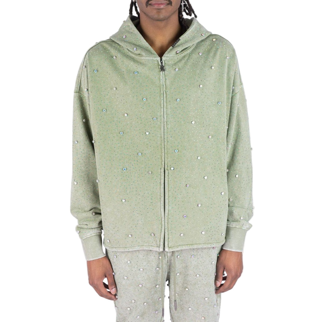 REBEL PULLOVER HOODIE GLOSS OLIVE GREEN STONES by Rebel Minds
