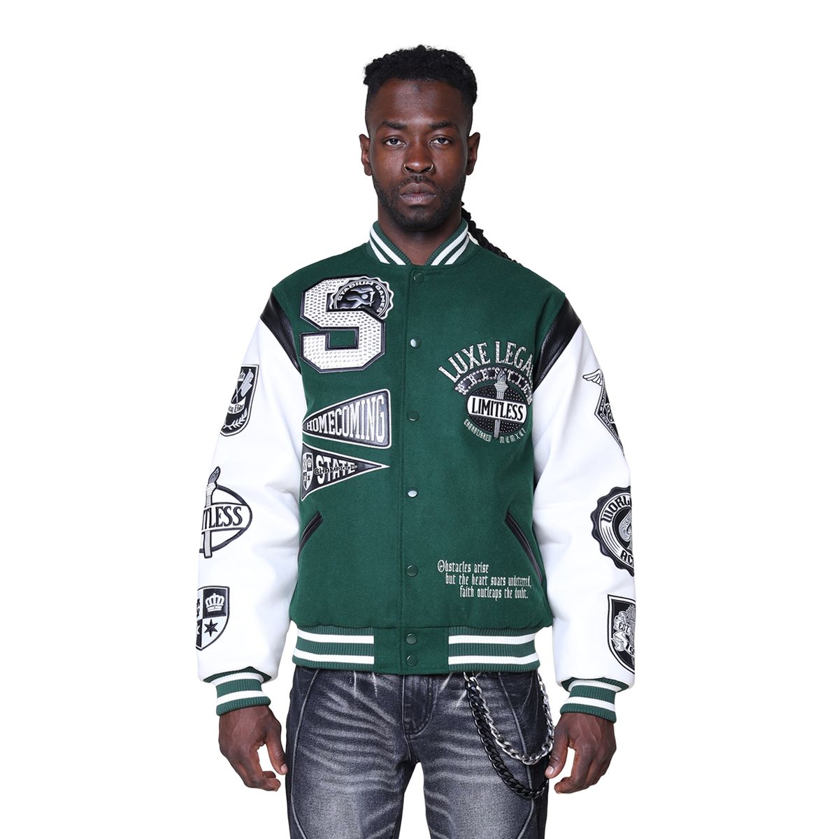 SMOKE RISE LEGACY WOOL VARSITY JACKET-GREEN by SMOKE RISE