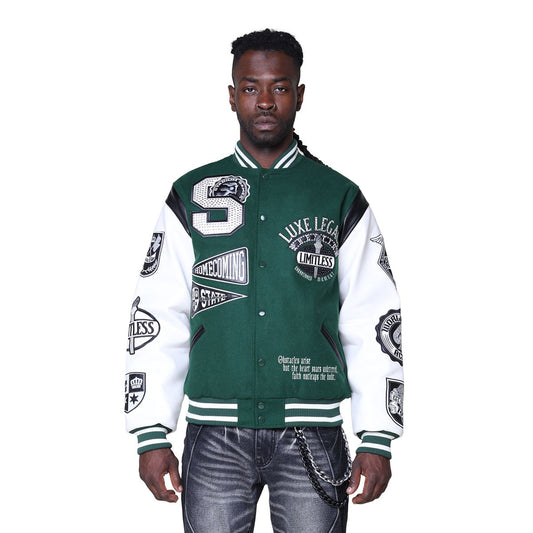 SMOKE RISE LEGACY WOOL VARSITY JACKET-GREEN by SMOKE RISE