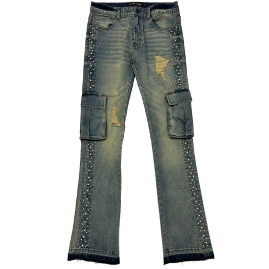 BIG AND TALL MEN'S CARGO PEARLS FLARE FIT by Black Light