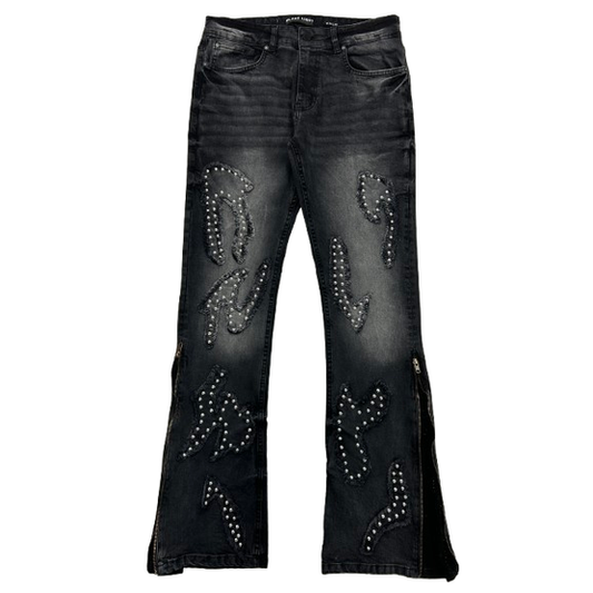 BLACK LIGHT BIG AND TALL MEN'S PATCHWORK STUD FLARE FIT JEANS by Black Light