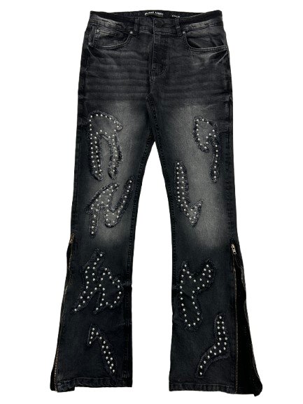 BLACK LIGHT BIG AND TALL MEN'S PATCHWORK STUD FLARE FIT JEANS