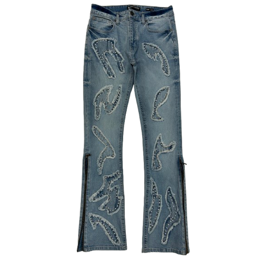 BLACK LIGHT BIG AND TALL MEN'S PATCHWORK STUD FLARE FIT JEANS by Black Light