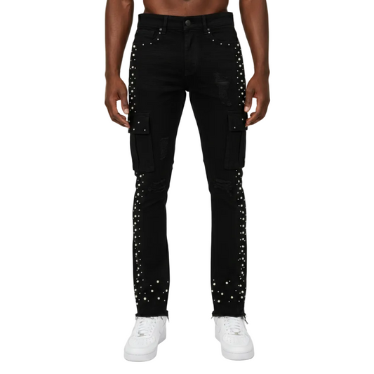 BIG AND TALL MEN'S CARGO PEARLS FLARE FIT by Black Light