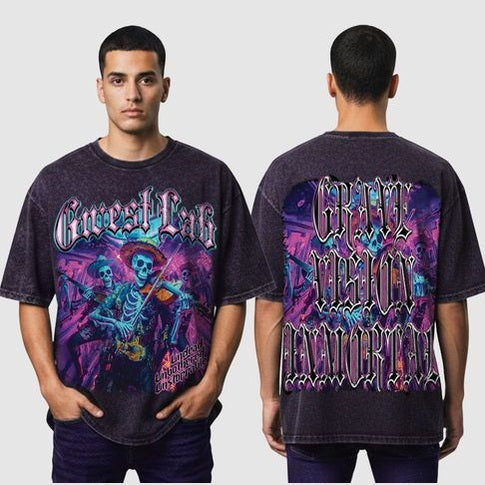 G WEST RHINESTONE NEON DEAD BAND TEE