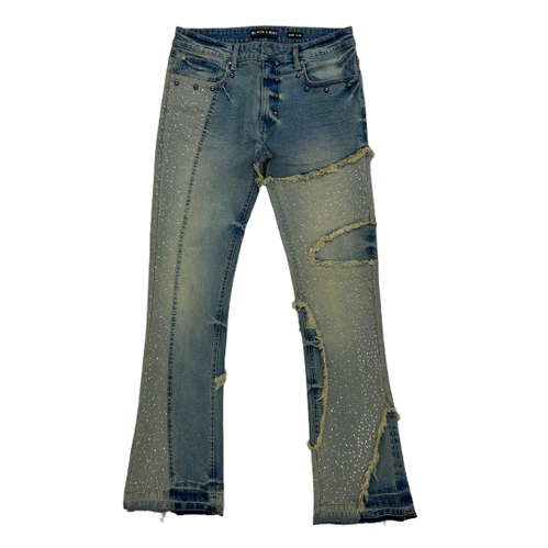 PATCHWORK RHINESTONE FLARE FIT JEANS by Citywide Fashions