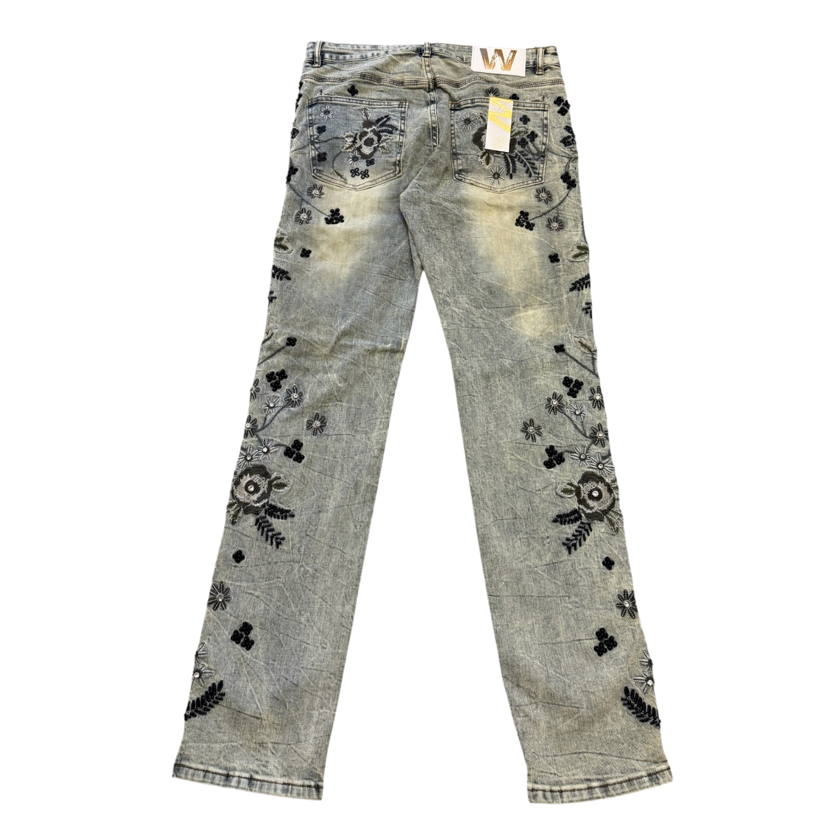 WAIMEA MENS BLACK FLOWER SLIM FIT JEANS by Waimea