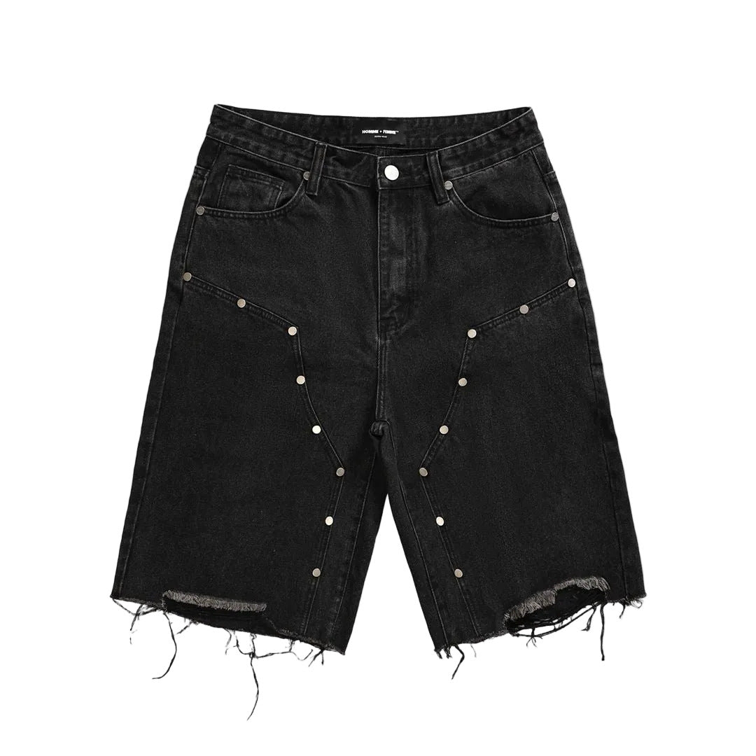 HOMME FEMME ARSENAL STUDDED DENIM SHORTS by HOMME FEMME