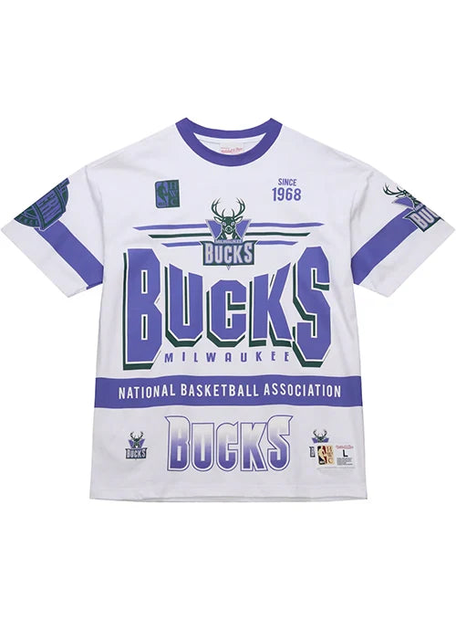MITCHELL AND NESS NBA TEAM ORIGINS PREMIUM VINTAGE LOGO BUCKS TEE by Mitchell and Ness