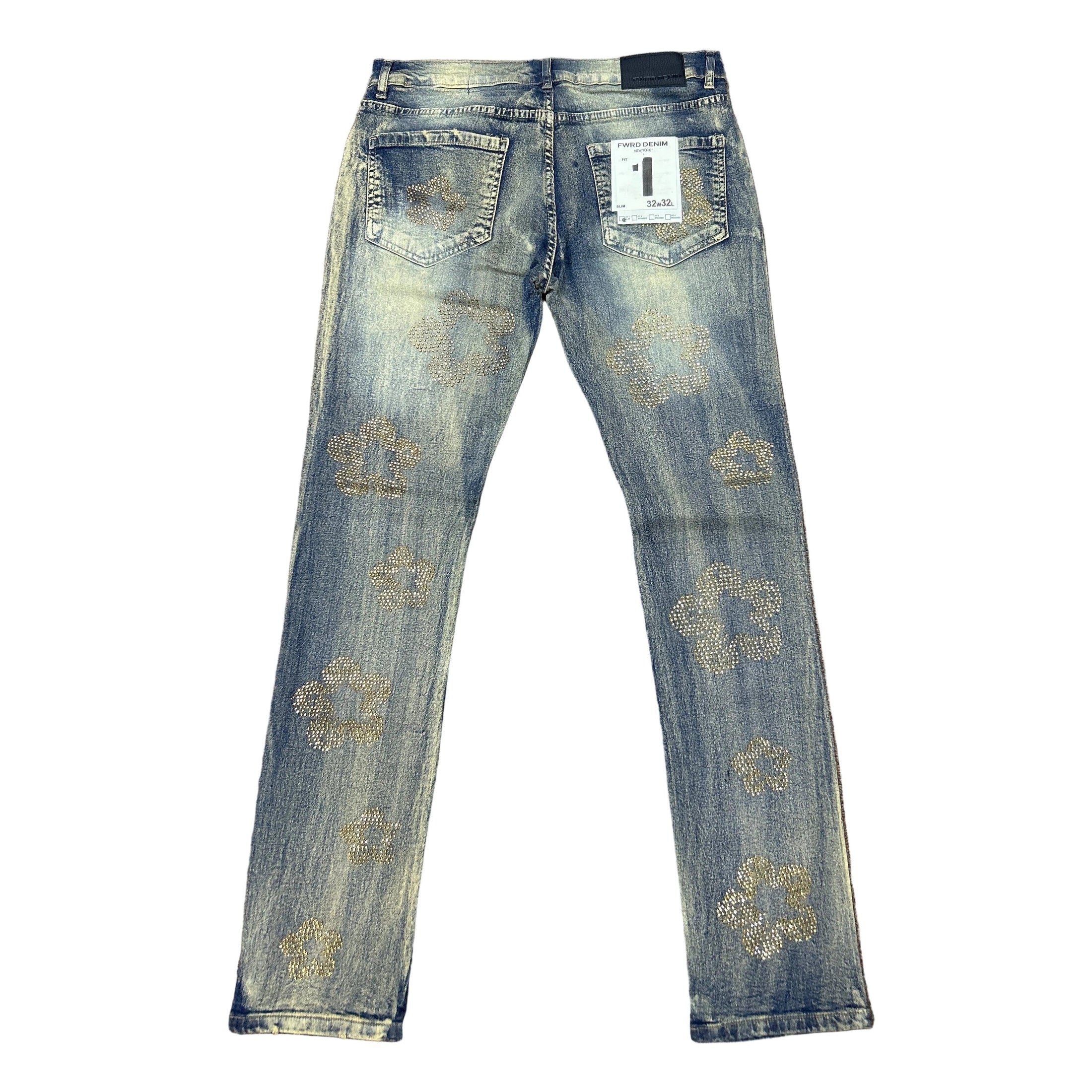 FWRD CRYSTAL FLOWER SLIM DENIM