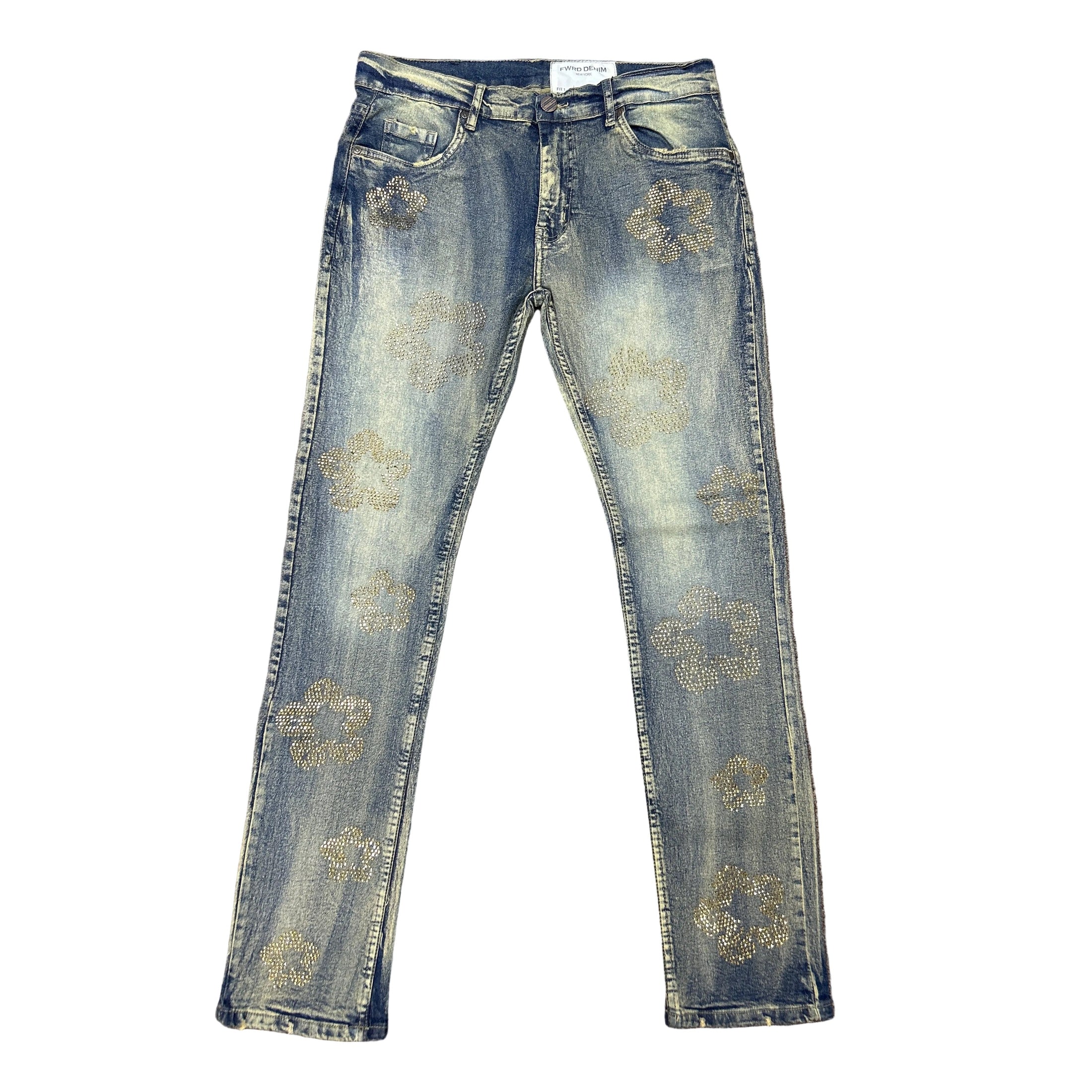 FWRD CRYSTAL FLOWER SLIM DENIM