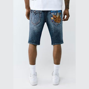 TRUE RELIGION RICKY EMBROOIDERED FLAP JORTS by True Religion