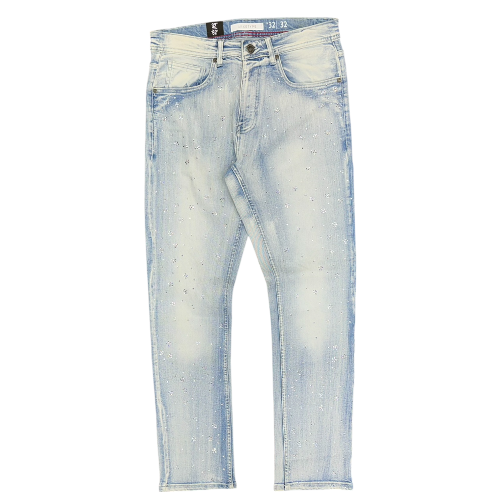 ARKETYPE ALLOVER RHINESTONE JEAN-ICE BLUE