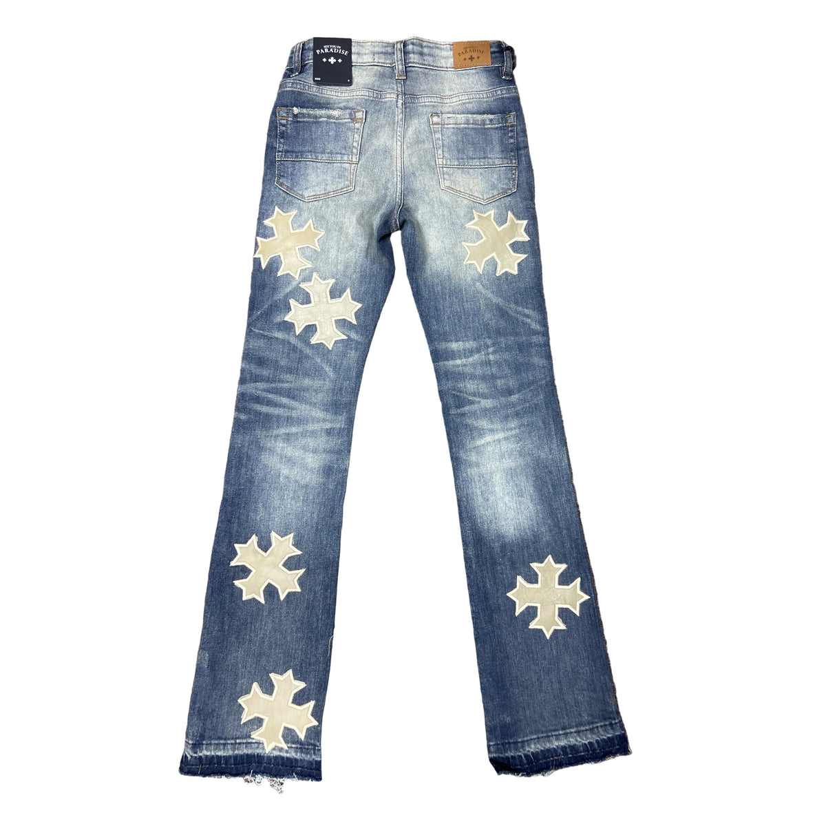 SEE YOU IN PARADISE KIDS CROSSED SCYTHE PATCHED JEANS by VALABASAS