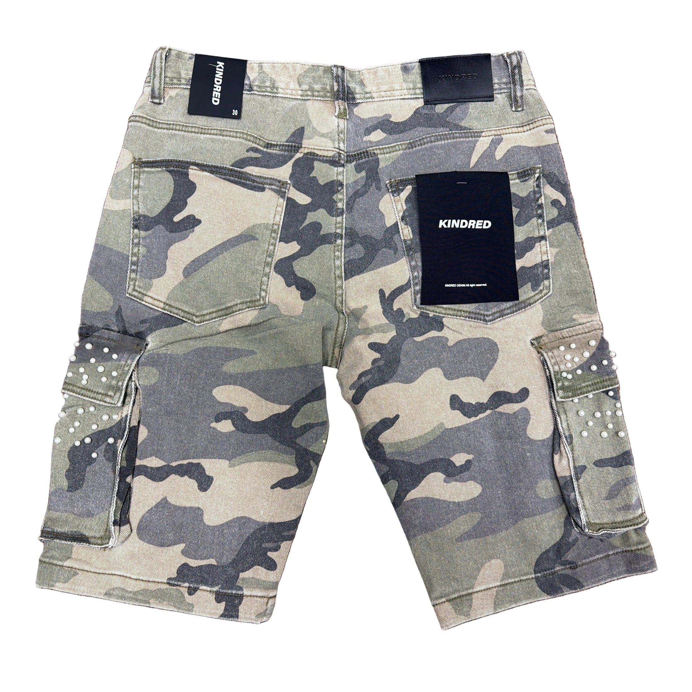 KINDRED RHINESTONE CAMO DENIM SHORTS by Kindred