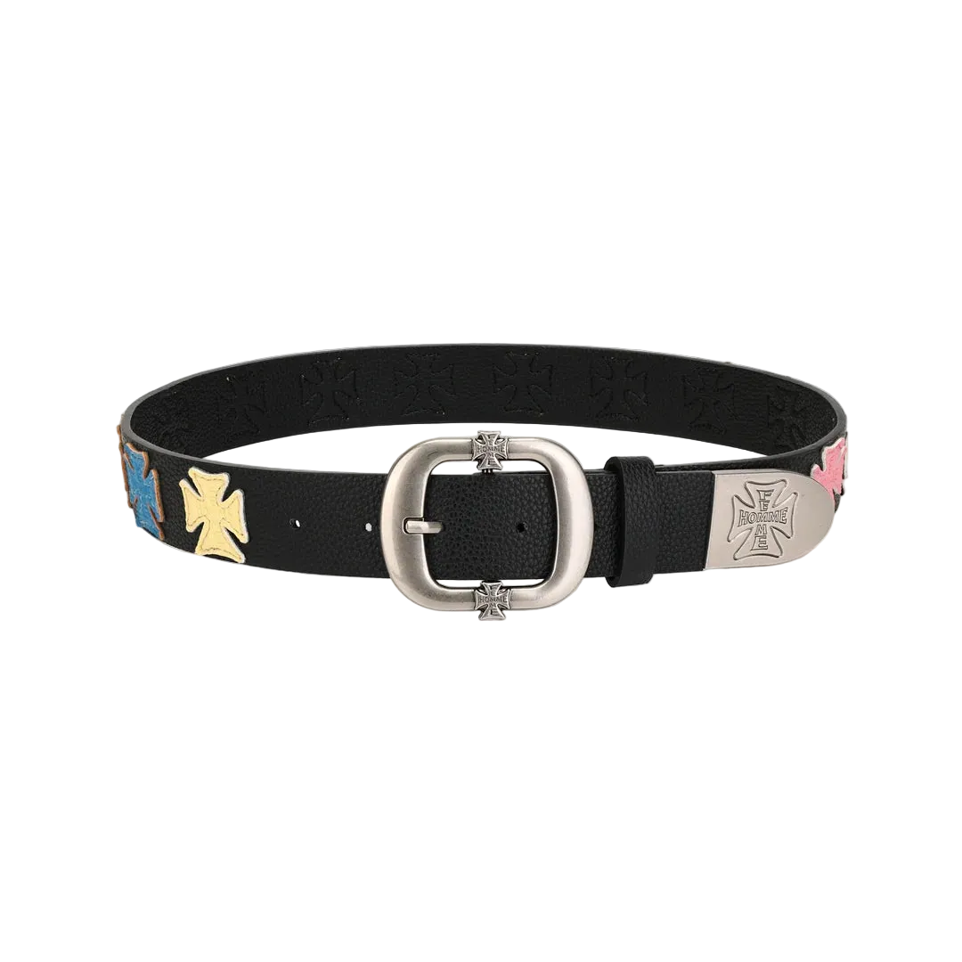 HOMME FEMME IRON CREST CROSS PATCH BELT by HOMME FEMME