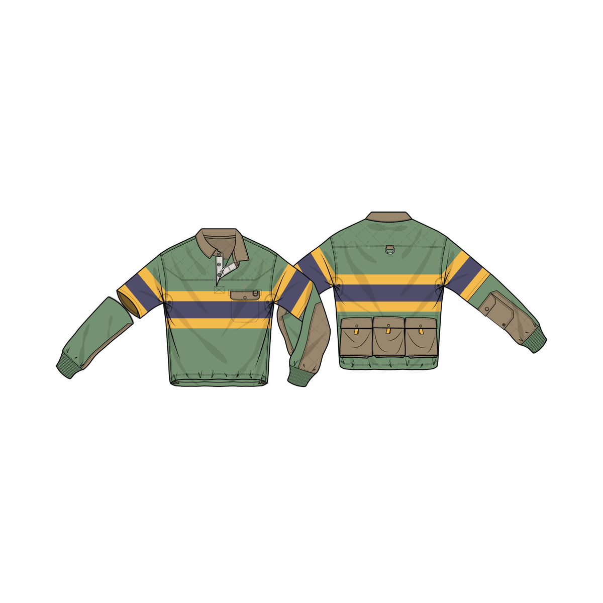 RALPH LAUREN LONG-SLEEVE YARN-DYED JERSEY RUGBY POLO PULLOVER W/ UTILITY PATCH (RELAXED) by Ralph Lauren