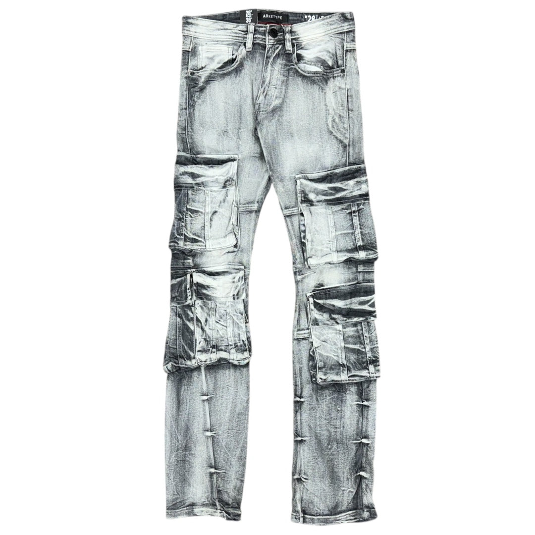 ARKETYPE CARGO FLARE DENIM-GREY