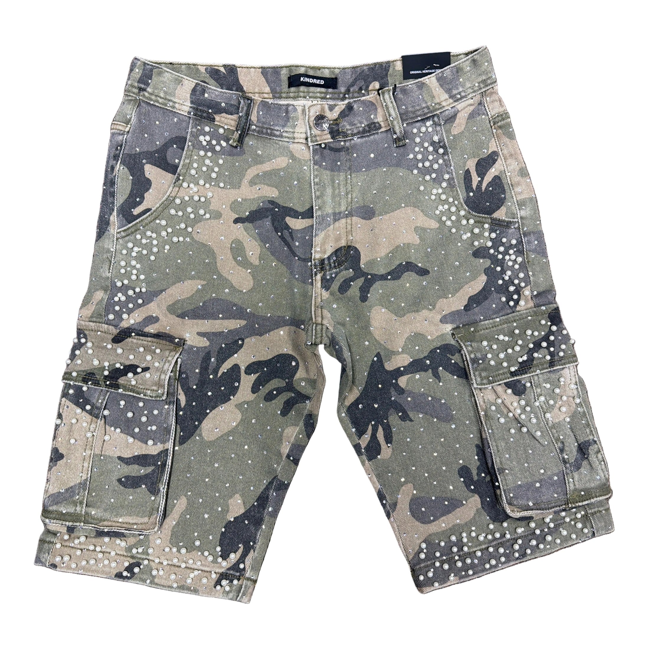 KINDRED RHINESTONE CAMO DENIM SHORTS by Kindred