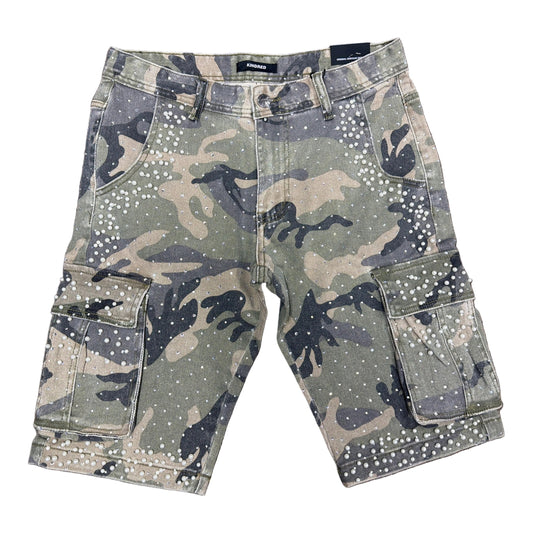 KINDRED RHINESTONE CAMO DENIM SHORTS by Kindred