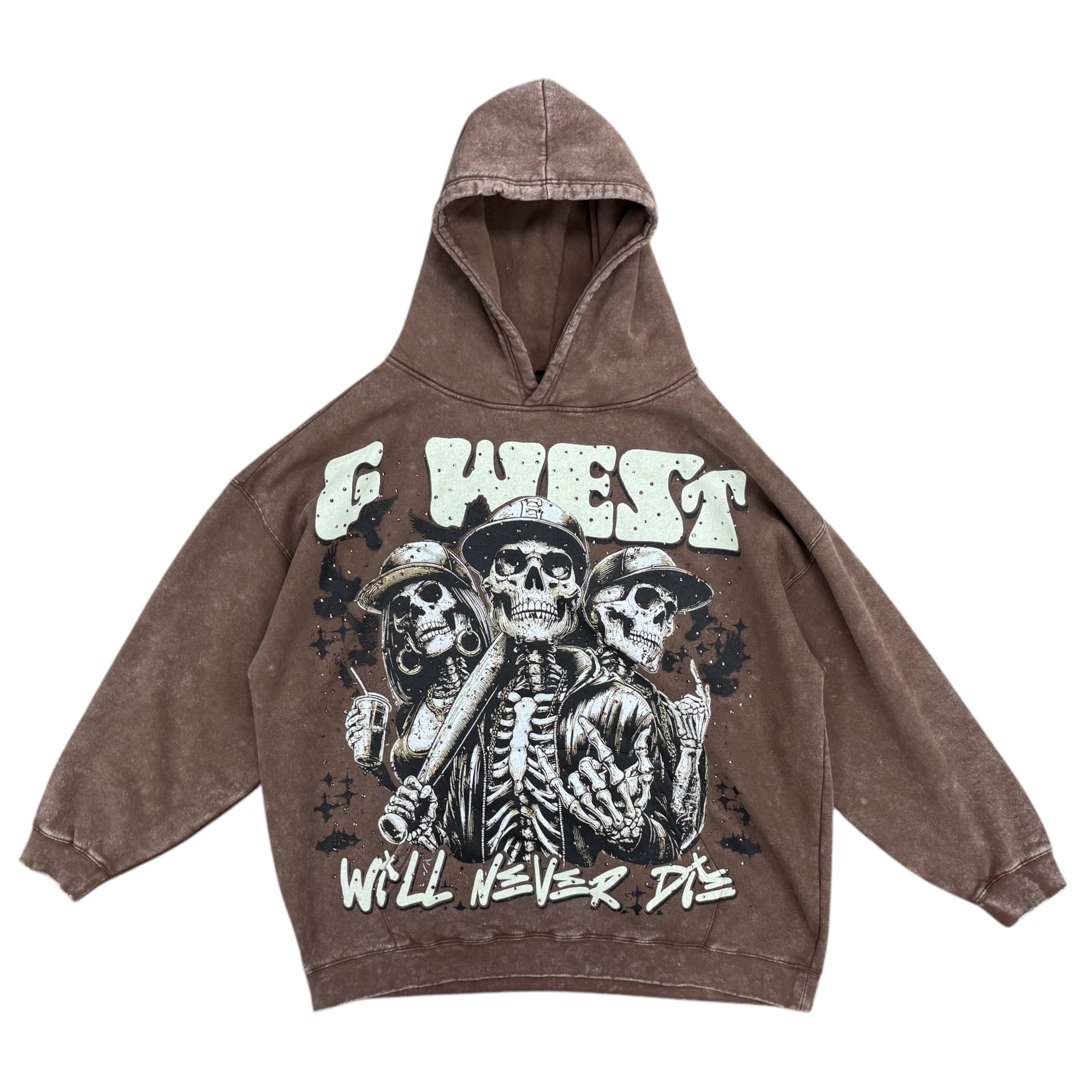 G WEST SKULL HOODIE BROWN